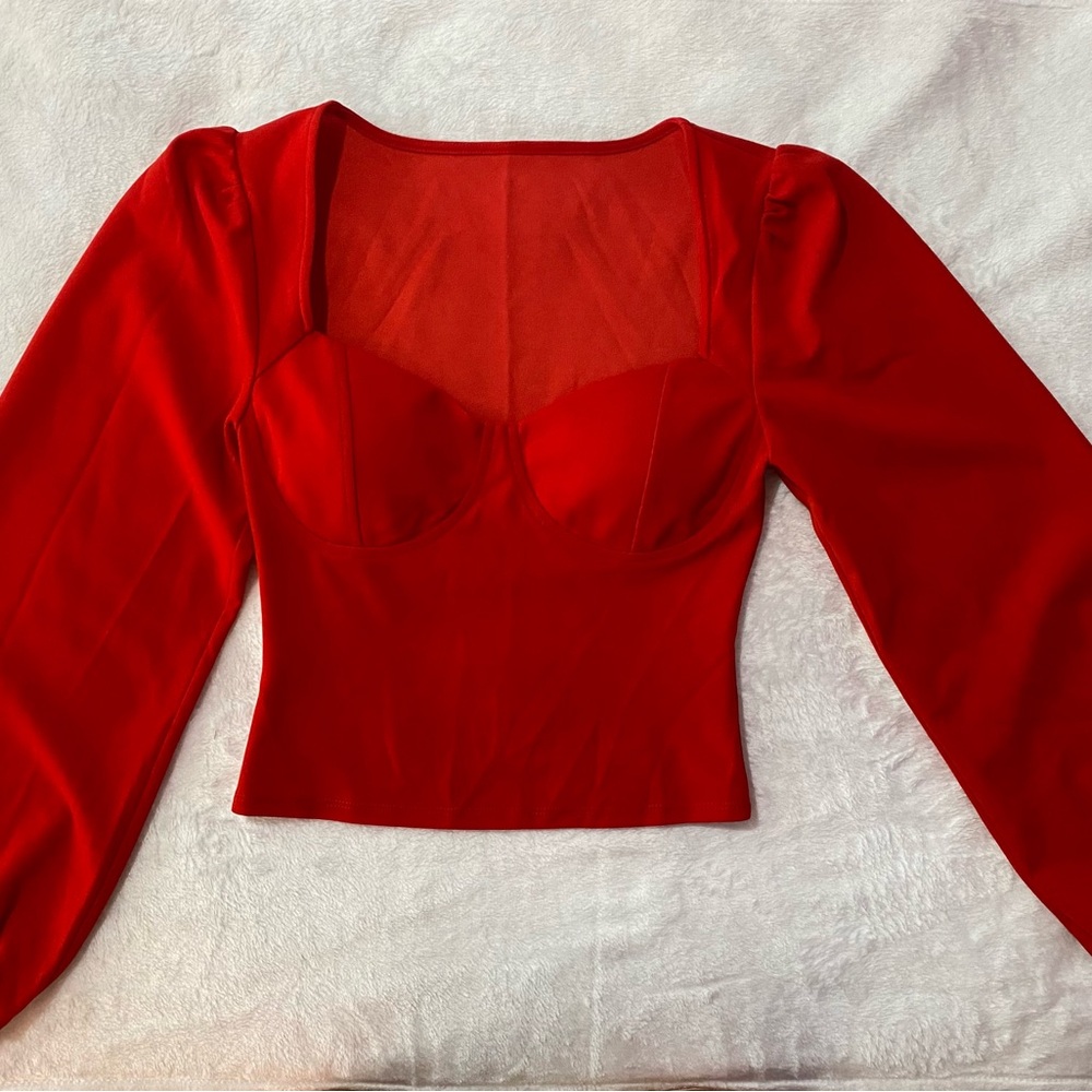 Red Women's Bubble Sleeve Top